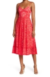 Nsr Crochet Stretch Lace Midi Dress In Red