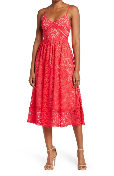Nsr Crochet Stretch Lace Midi Dress In Red