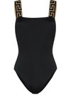 Versace One Piece Swimsuit With Greek Border In Black