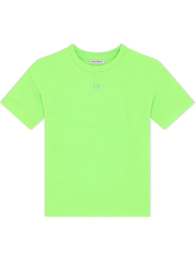 Dolce & Gabbana Kids' Embroidered Logo T-shirt In Green