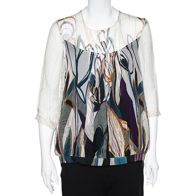 Pre-owned Max Mara Studio Multicolor Printed Silk Top L