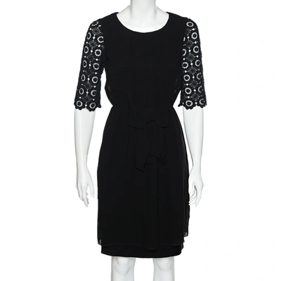 Pre-owned Moschino Cheap And Chic Black Chiffon & Lace Sleeve Midi Dress S