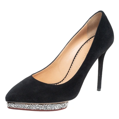 Pre-owned Charlotte Olympia Black Suede Debonaire Pointed Toe Platform Pumps Size 38