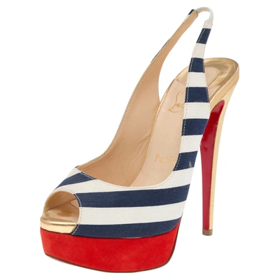 Pre-owned Christian Louboutin Multicolor Leather And Suede Fabric Lady Peep Slingback Pumps Size 35.5