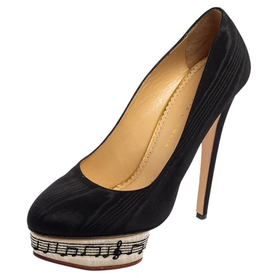 Pre-owned Charlotte Olympia Black Canvas Dolly Platform Pumps Size 41