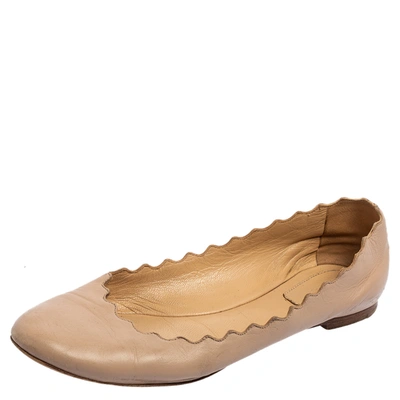 Pre-owned Chloé Pink Leather Lauren Scalloped Ballet Flats Size 36