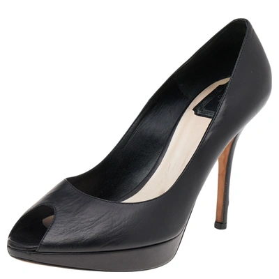 Pre-owned Dior Peep Toe Platform Pumps Size 40.5 In Black