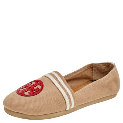 Pre-owned Tory Burch Multicolor Canvas And Patent Leather Espadrille Flats Size 37.5