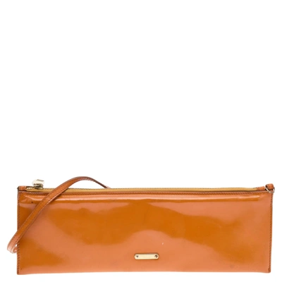 Pre-owned Burberry Orange Patent Leather Clutch Bag