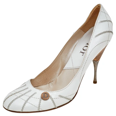 Pre-owned Dior White Leather Round Toe Pumps Size 40.5