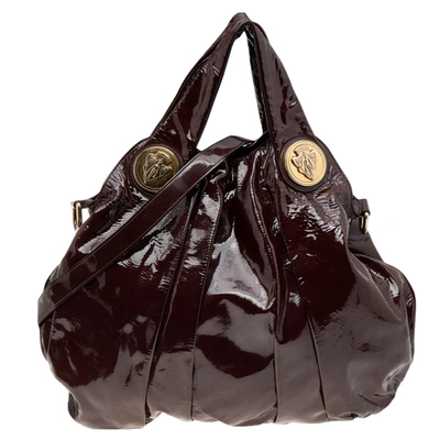 Pre-owned Gucci Burgundy Patent Leather Large Hysteria Tote