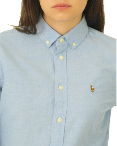 Polo Ralph Lauren Light Blue Shirt With Front Embroidered Logo In Cotton Woman