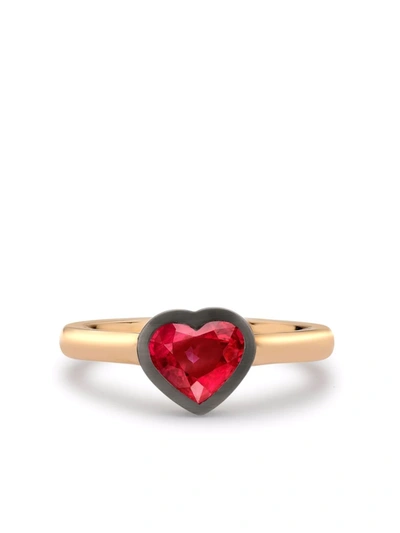 Pragnell 18kt Rose Gold And Black Silver Legacy Heart Ruby Ring In Pink