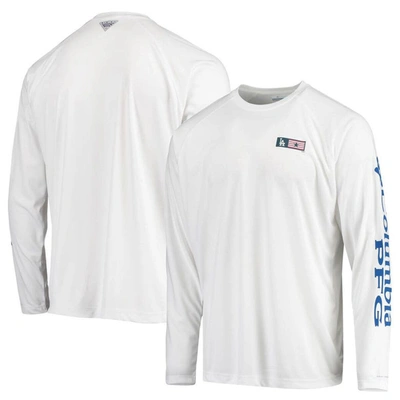 Columbia Men's White Los Angeles Dodgers Americana Terminal Tackle Omni-shade Raglan Long Sleeve T-shirt