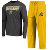 CONCEPTS SPORT CONCEPTS SPORT YELLOW/HEATHERED CHARCOAL WICHITA STATE SHOCKERS METER LONG SLEEVE T-SHIRT & PANTS SL