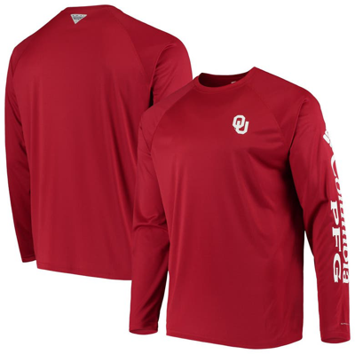 Columbia Pfg Crimson Oklahoma Sooners Terminal Tackle Omni-shade Long Sleeve T-shirt