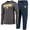 Concepts Sport Navy/heathered Charcoal West Virginia Mountaineers Meter Long Sleeve T-shirt & Pants In Navy