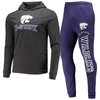 CONCEPTS SPORT CONCEPTS SPORT PURPLE/HEATHER CHARCOAL KANSAS STATE WILDCATS METER LONG SLEEVE HOODIE T-SHIRT & JOGG