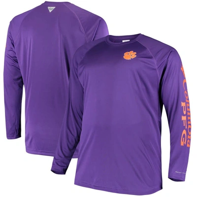 Columbia Men's  Purple Clemson Tigers Big And Tall Terminal Tackle Long Sleeve Omni-shade T-shirt