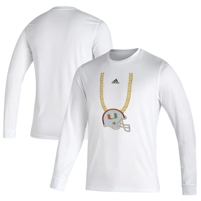 Adidas Originals Adidas White Miami Hurricanes Turnover Chain Creator Long Sleeve T-shirt