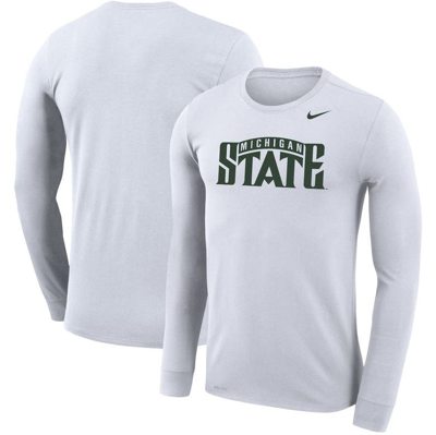 Nike Men's  White Michigan State Spartans School Wordmark Logo Performance Legend Long Sleeve T-shirt
