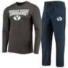 Concepts Sport Men's  Navy, Heathered Charcoal Distressed Byu Cougars Meter Long Sleeve T-shirt And P In Navy