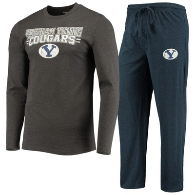 CONCEPTS SPORT CONCEPTS SPORT NAVY/HEATHERED CHARCOAL BYU COUGARS METER LONG SLEEVE T-SHIRT & PANTS SLEEP SET