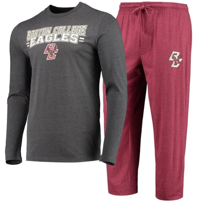 CONCEPTS SPORT CONCEPTS SPORT MAROON/HEATHERED CHARCOAL BOSTON COLLEGE EAGLES METER LONG SLEEVE T-SHIRT & PANTS SLE