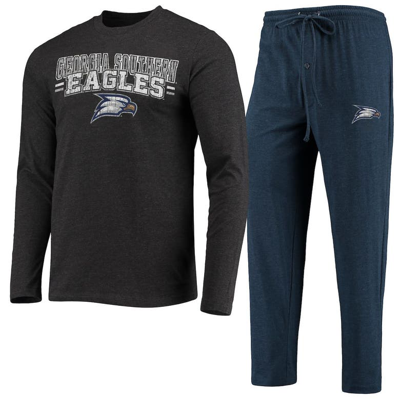 Concepts Sport Navy/heathered Charcoal Georgia Southern Eagles Meter Long Sleeve T-shirt & Pants Sle