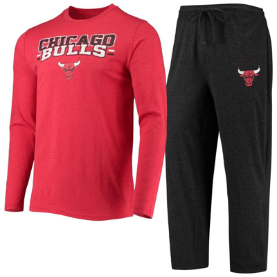 Concepts Sport Black/red Chicago Bulls Long Sleeve T-shirt & Pants Sleep Set