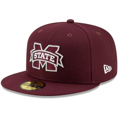 New Era Men's  Maroon Mississippi State Bulldogs Logo Basic 59fifty Fitted Hat