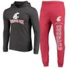 Concepts Sport Crimson/charcoal Washington State Cougars Meter Long Sleeve Hoodie T-shirt & Jogger P In Crimson
