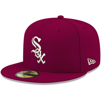 New Era Men's Cardinal Chicago White Sox Logo White 59fifty Fitted Hat