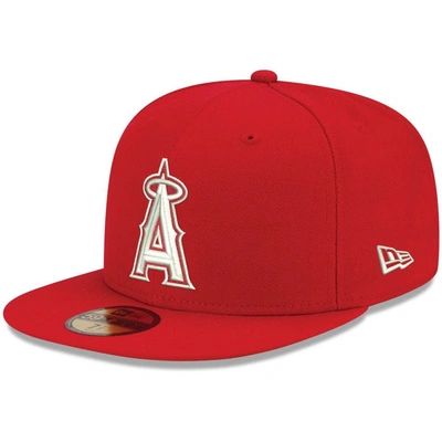 New Era Men's  Red Los Angeles Angels Logo White 59fifty Fitted Hat
