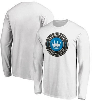 Fanatics Men's White Charlotte Fc Primary Logo Long Sleeve T-shirt