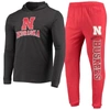 Concepts Sport Men's  Scarlet, Charcoal Nebraska Huskers Meter Long Sleeve Hoodie T-shirt And Jogger In Scarlet