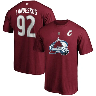 Fanatics Men's Gabriel Landeskog Burgundy Colorado Avalanche Authentic Stack Name And Number T-shirt