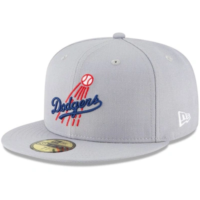 NEW ERA NEW ERA GRAY LOS ANGELES DODGERS COOPERSTOWN COLLECTION LOGO 59FIFTY FITTED HAT