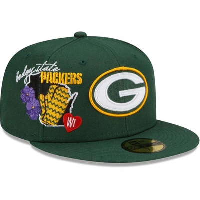 New Era Men's  Green Green Bay Packers City Cluster 59fifty Fitted Hat