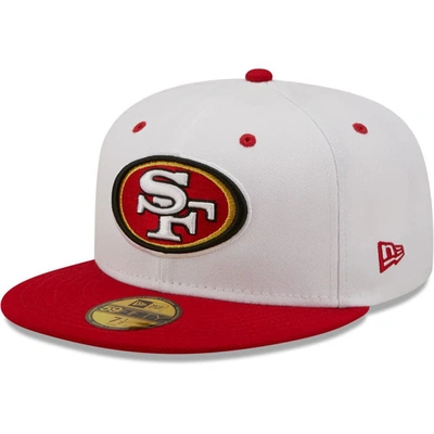 New Era Men's White And Scarlet San Francisco 49ers Flipside 59fifty Fitted Hat In White,scarlet