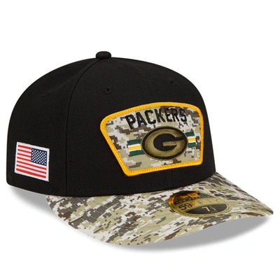 New Era Men's Black-camouflage Green Bay Packers 2021 Salute To Service Low Profile 59fifty Fitted Hat