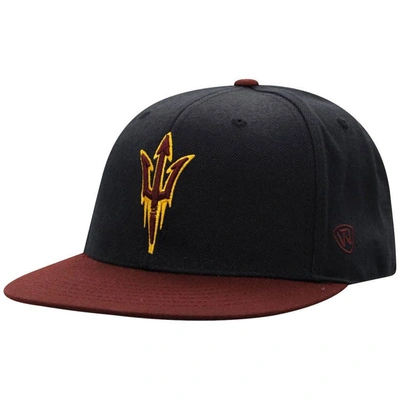 Top Of The World Men's Black And Maroon Arizona State Sun Devils Team Color Two-tone Fitted Hat In Black,maroon