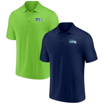 Fanatics Men's  College Navy And Neon Green Seattle Seahawks Home And Away 2-pack Polo Shirt Set In Navy,neon Green