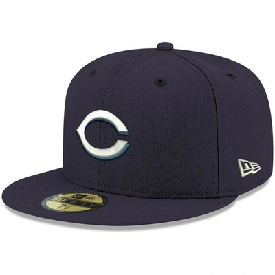 New Era Men's Navy Cleveland Indians Logo White 59fifty Fitted Hat