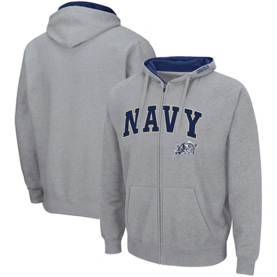 Colosseum Men's  Heathered Gray Navy Midshipmen Arch Logo 3.0 Full-zip Hoodie