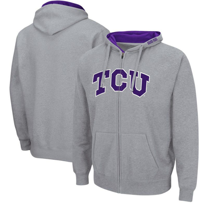 Colosseum Men's  Heathered Gray Tcu Horned Frogs Arch And Logo 3.0 Full-zip Hoodie