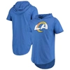 MAJESTIC MAJESTIC THREADS ROYAL LOS ANGELES RAMS PRIMARY LOGO TRI-BLEND HOODIE T-SHIRT