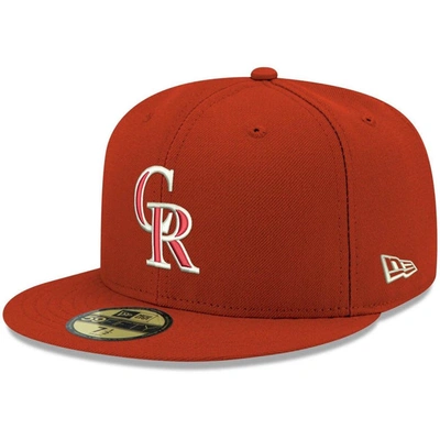 NEW ERA NEW ERA RED COLORADO ROCKIES WHITE LOGO 59FIFTY FITTED HAT