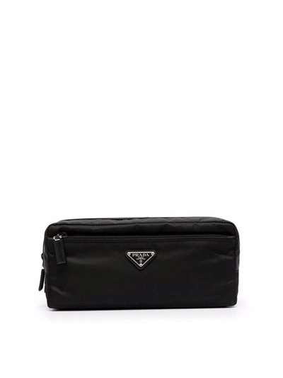 Prada Re-nylon And Leather Travel Pouch In Black