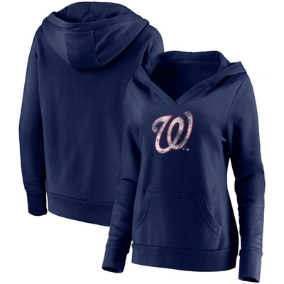 Fanatics Plus Size Navy Washington Nationals Core Team Crossover V-neck Pullover Hoodie